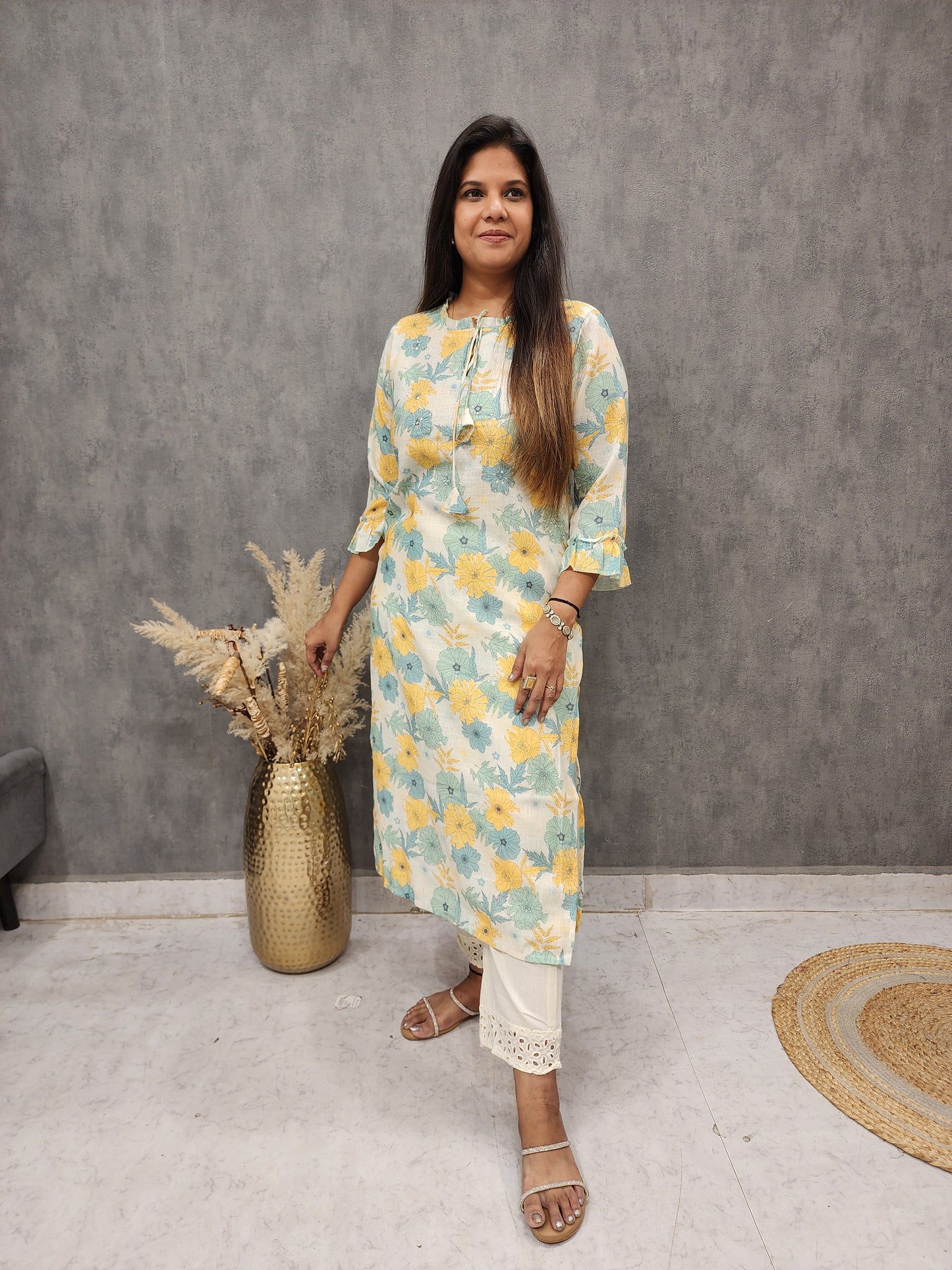 Rooh floral print flex cotton straight suit