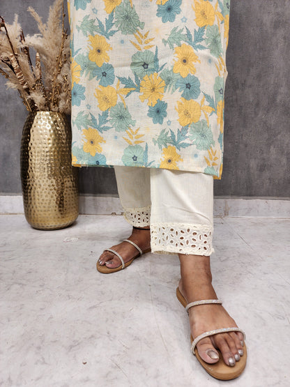 Rooh floral print flex cotton straight suit