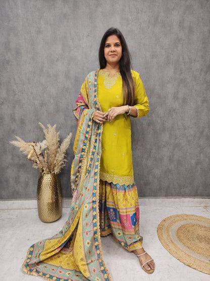 LIME BRICK RED DIGITAL PRINT GARARA SUIT