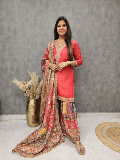 SABA BRICK RED DIGITAL PRINT GARARA SUIT