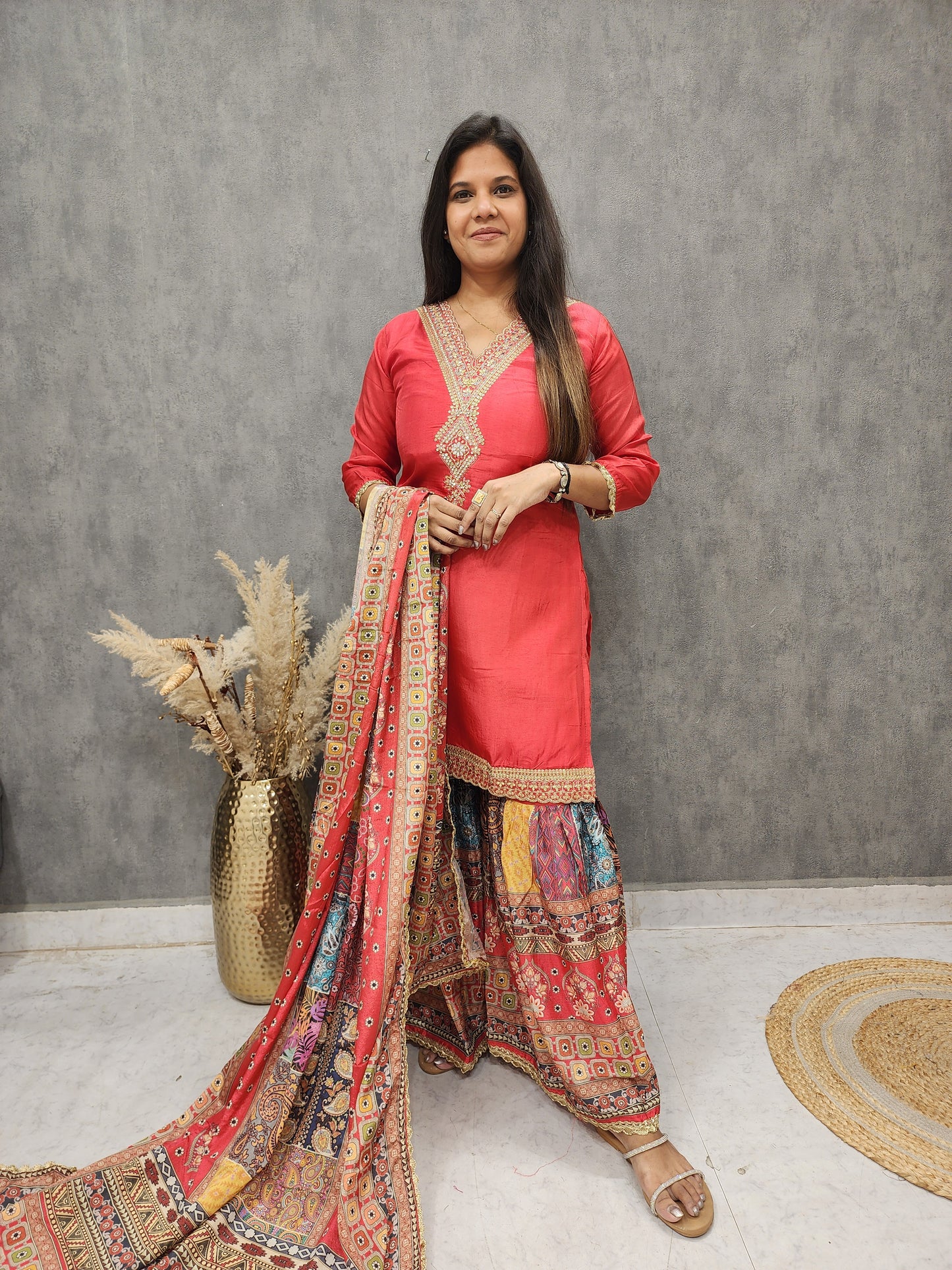 SABA BRICK RED DIGITAL PRINT GARARA SUIT