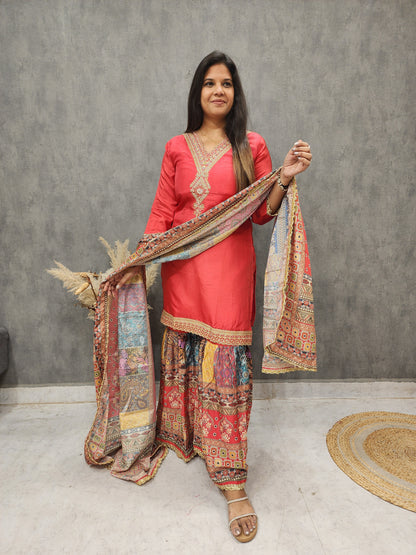 SABA BRICK RED DIGITAL PRINT GARARA SUIT