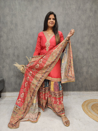 SABA BRICK RED DIGITAL PRINT GARARA SUIT