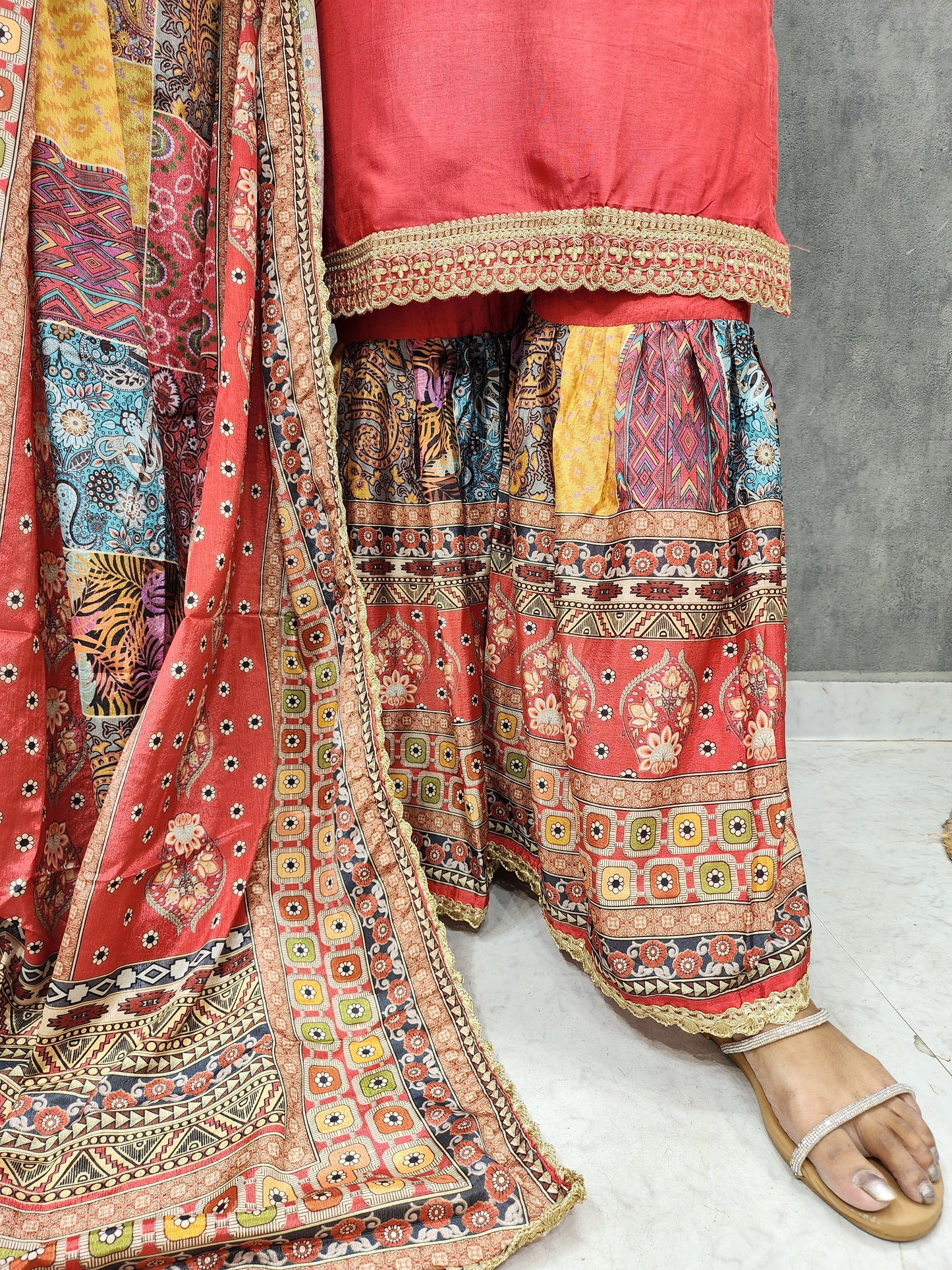 SABA BRICK RED DIGITAL PRINT GARARA SUIT