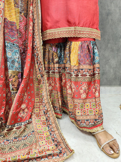 SABA BRICK RED DIGITAL PRINT GARARA SUIT