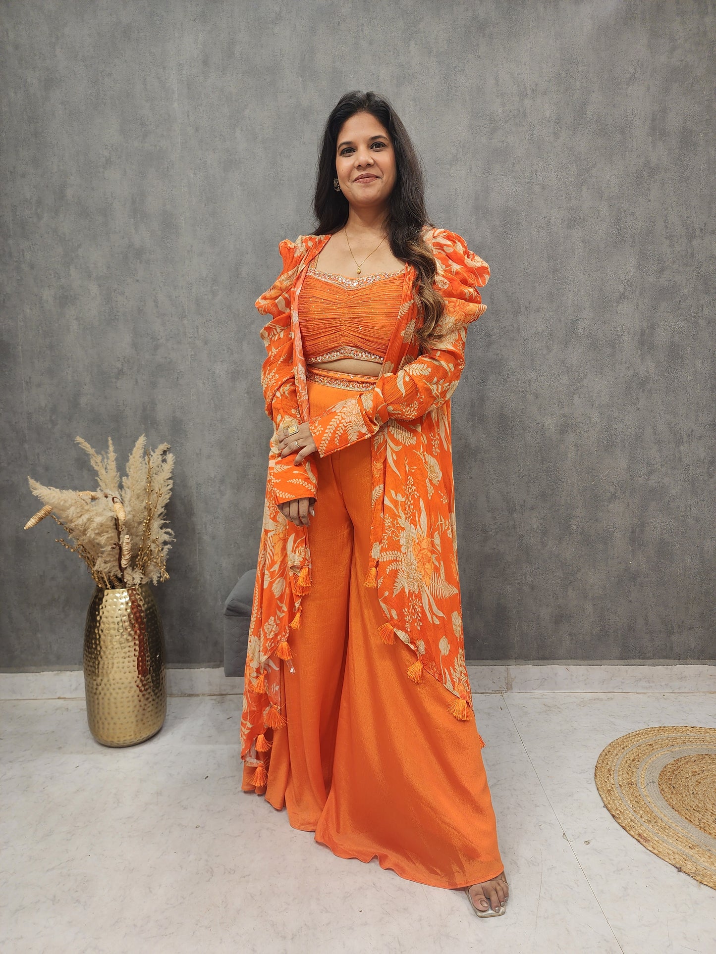 Deepika orange 3pc indowestern suit