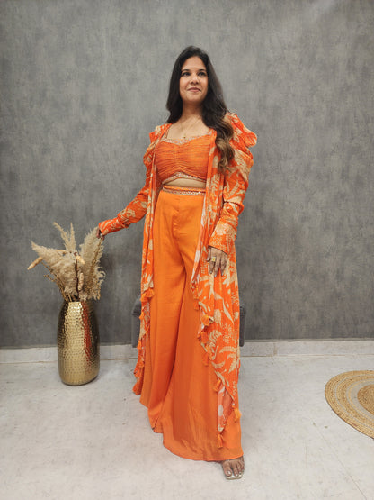 Deepika orange 3pc indowestern suit