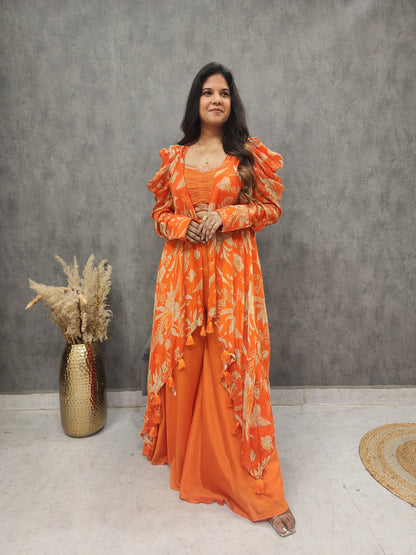 Deepika orange 3pc indowestern suit