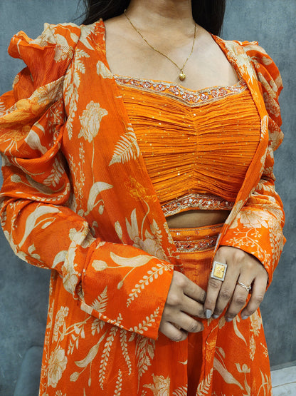 Deepika orange 3pc indowestern suit