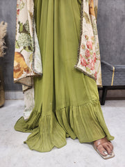 KIA PRINTED CAPE MEHENDI GREEN INDOWESTERN DRESS