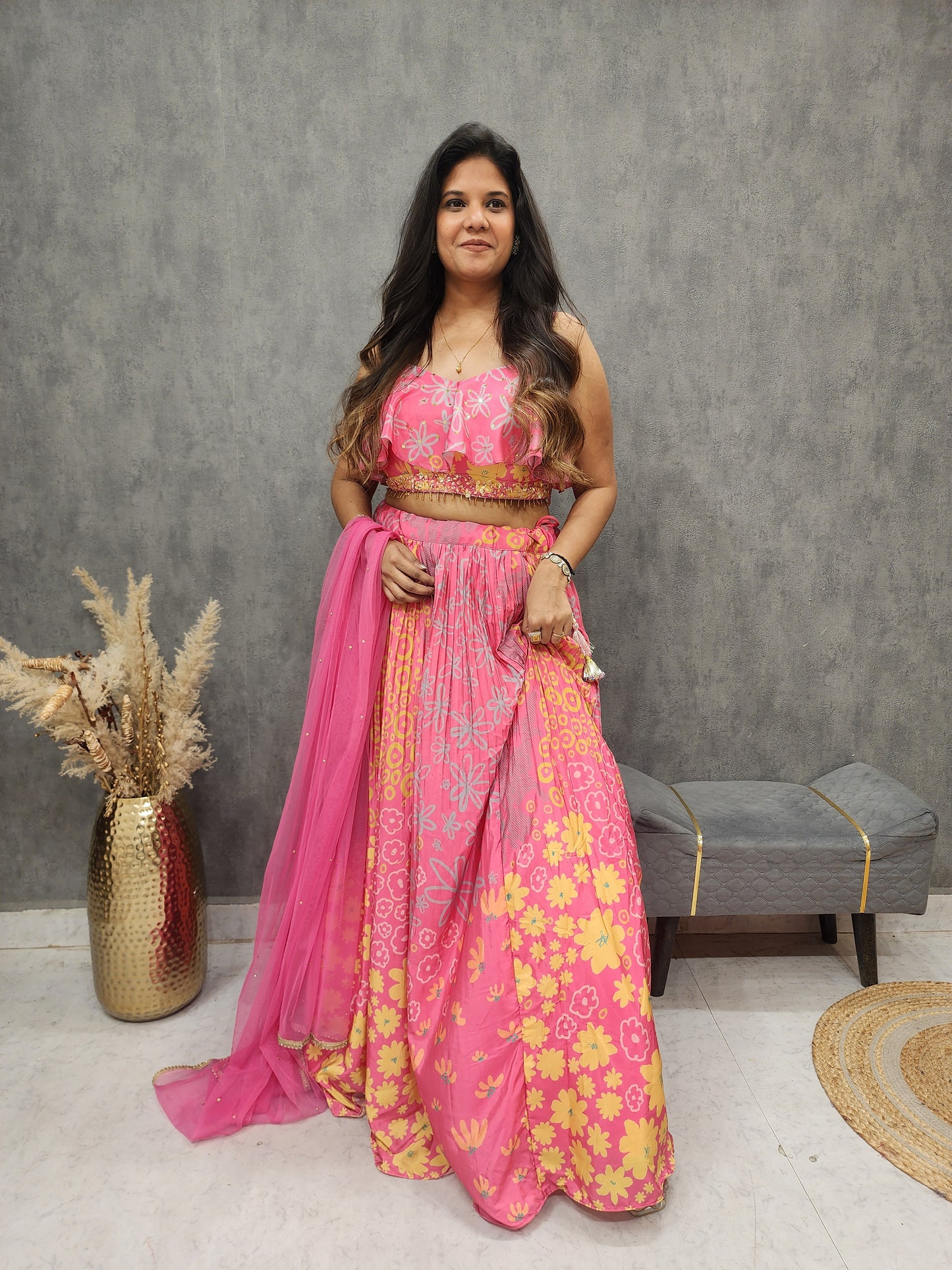 Pop up pink printed lehenga