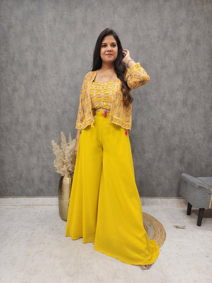 Sia yellow indowestern short jacket dress