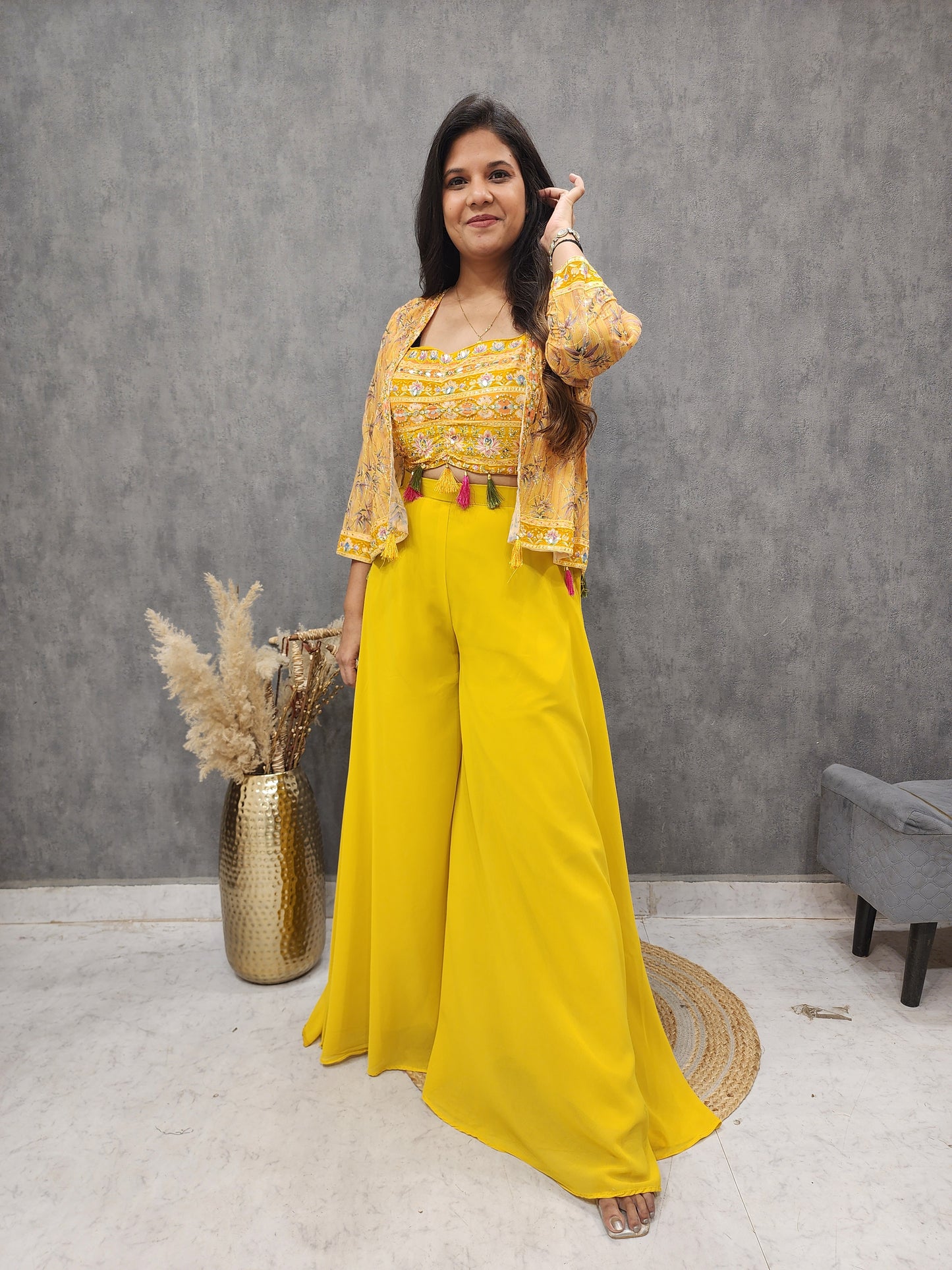 Sia yellow indowestern short jacket dress