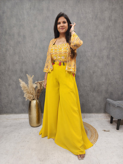 Sia yellow indowestern short jacket dress