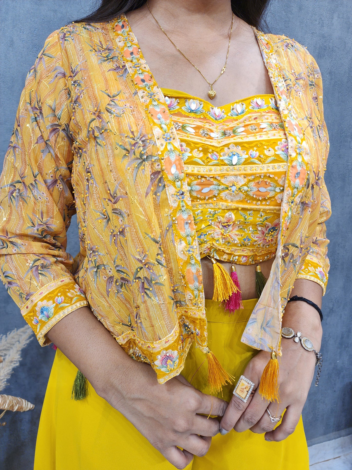 Sia yellow indowestern short jacket dress