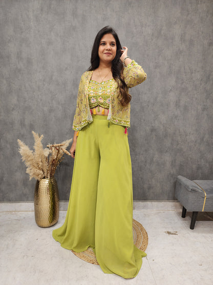 SIA MEHENDI GREEN INDOWESTERN SHORT JACKET DRESS