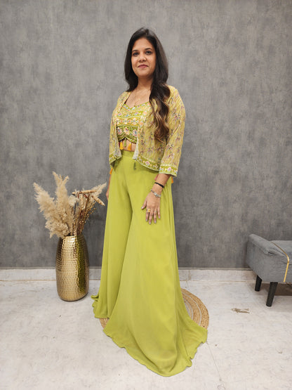 SIA MEHENDI GREEN INDOWESTERN SHORT JACKET DRESS