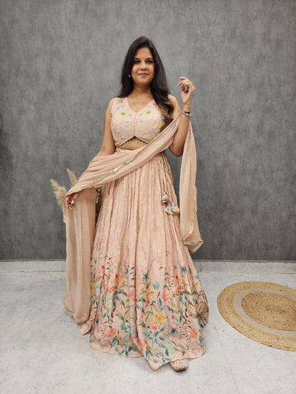 Rasha peach floral print embroidered lehenga set