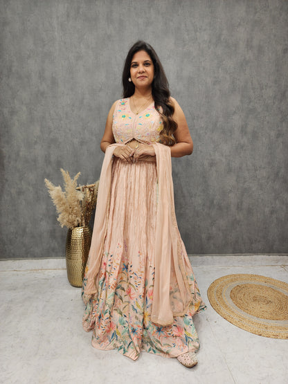 Rasha peach floral print embroidered lehenga set