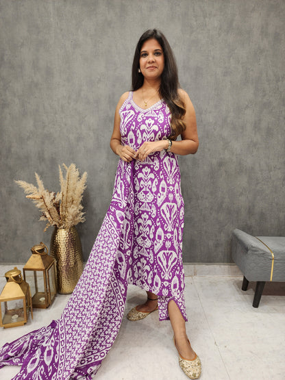 Aarya lilac ikkat cotton strap straight suit