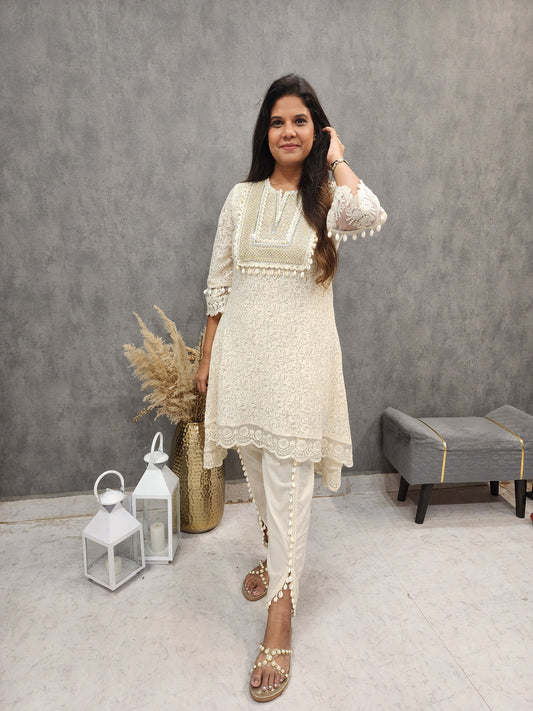 Shehnaaz shell cotton curosia off white tulip pant co-ord set