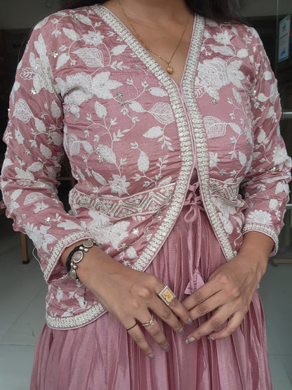 Kerrat nude pink embroided detachable jacket with long maxi