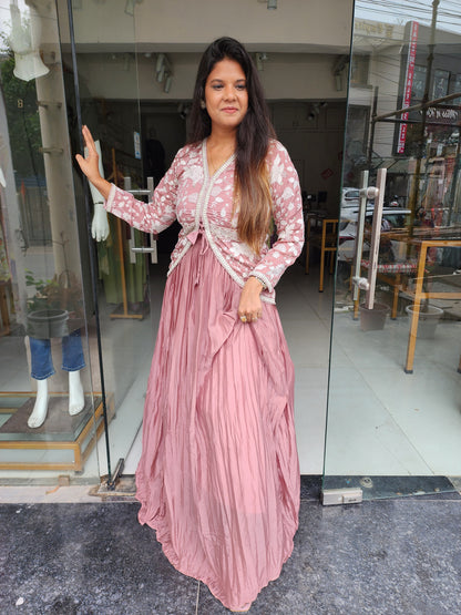 Kerrat nude pink embroided detachable jacket with long maxi