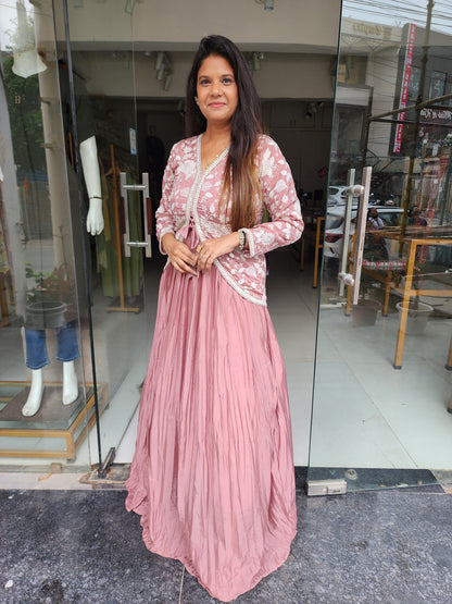Kerrat nude pink embroided detachable jacket with long maxi