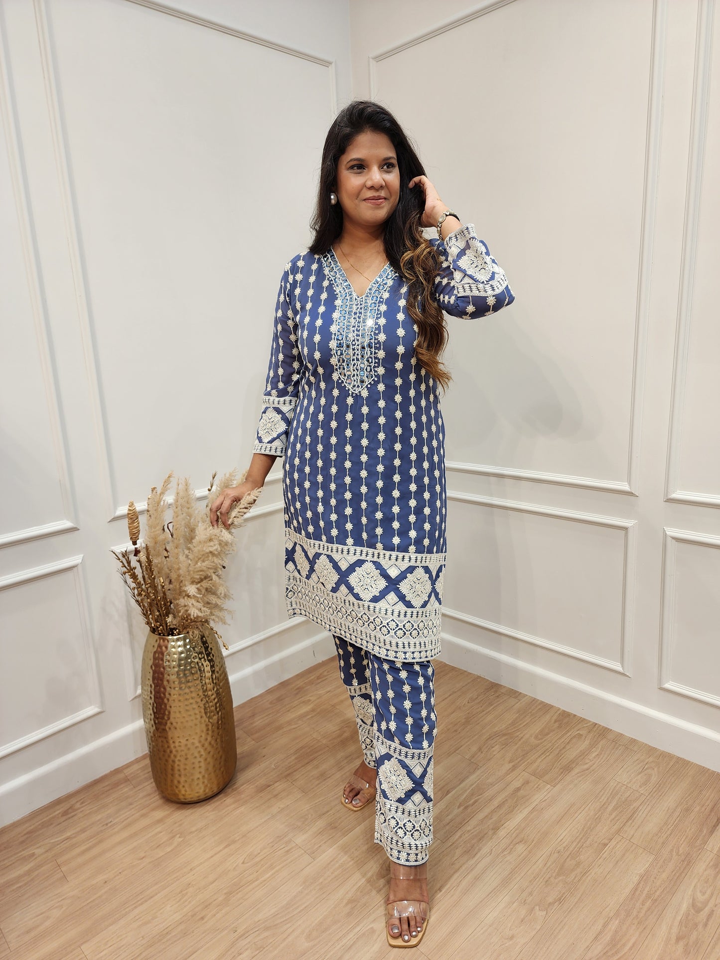 Zareen powder blue chickenkari embroidered co-ord set