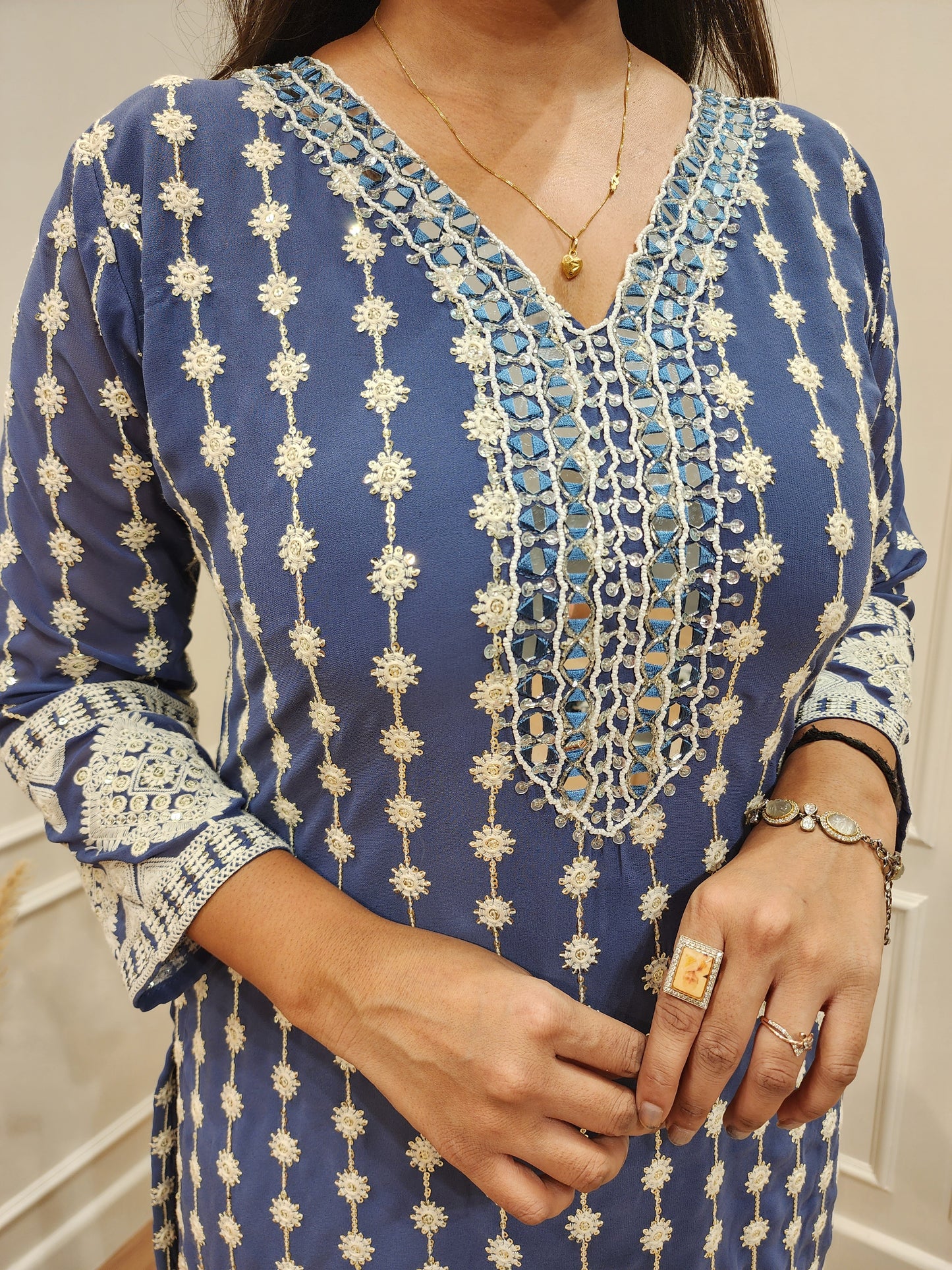 Zareen powder blue chickenkari embroidered co-ord set