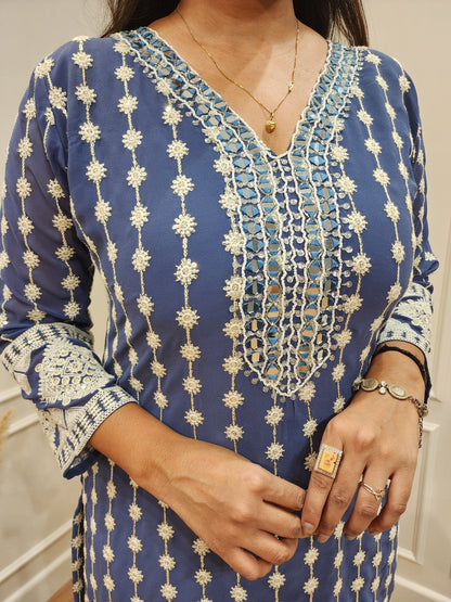 Zareen powder blue chickenkari embroidered co-ord set