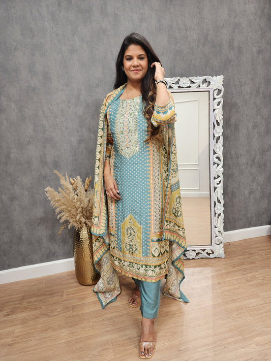 Sharjeena blue digital print straight suit