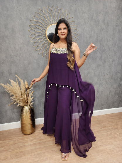 Jahanvi purple step divider indowestern dress