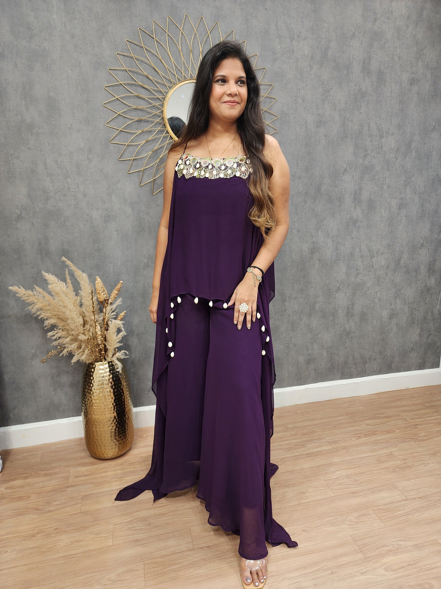 Jahanvi purple step divider indowestern dress