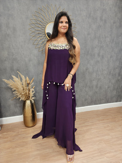 Jahanvi purple step divider indowestern dress