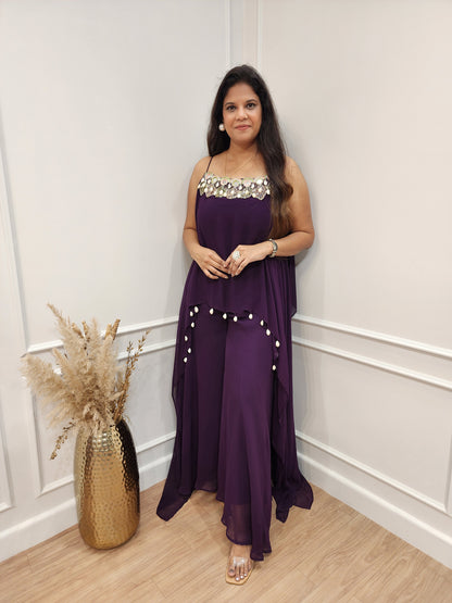 Jahanvi purple step divider indowestern dress