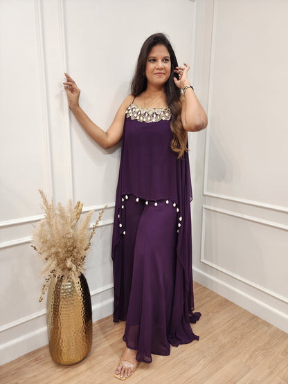 Jahanvi purple step divider indowestern dress