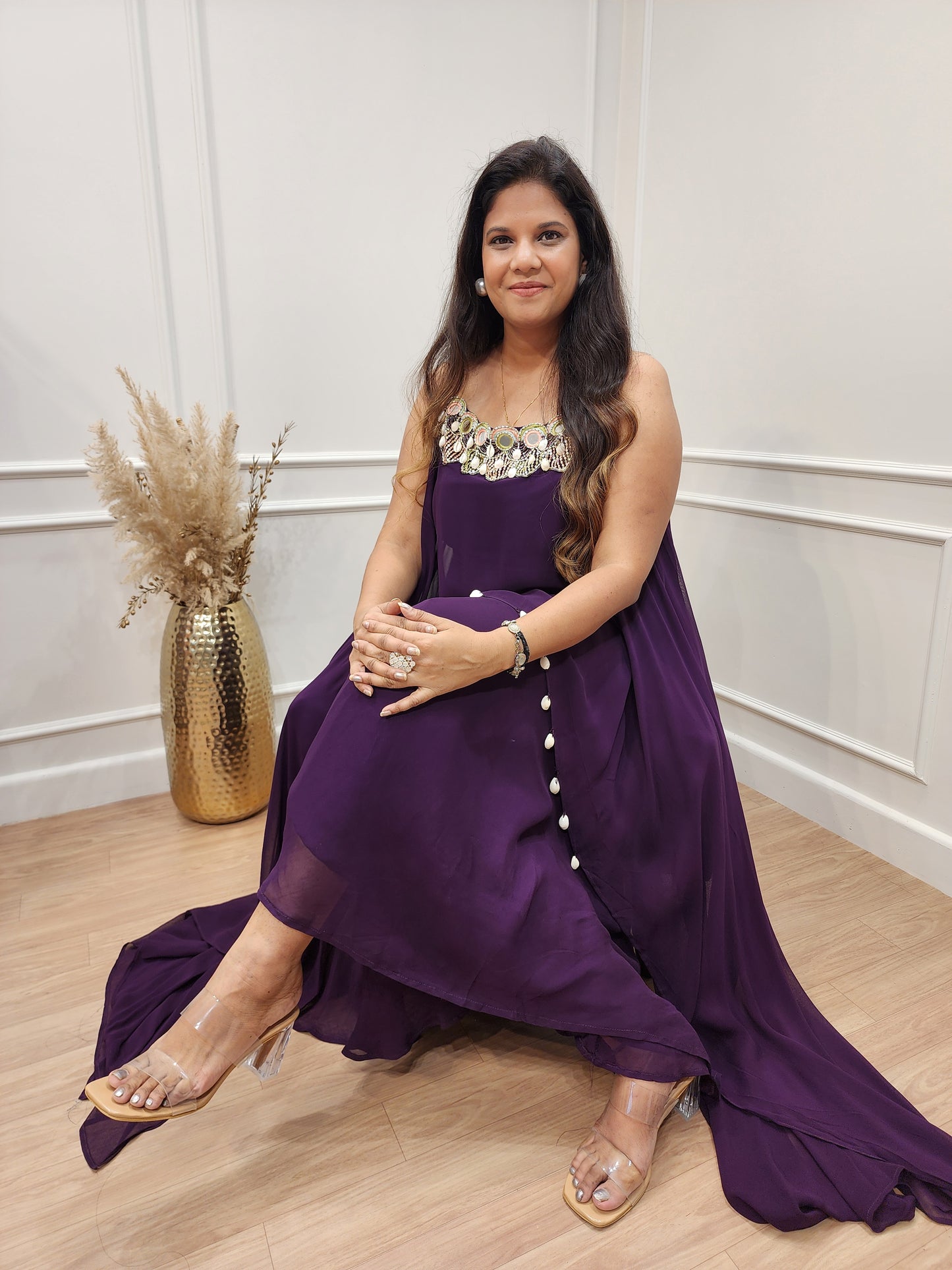 Jahanvi purple step divider indowestern dress