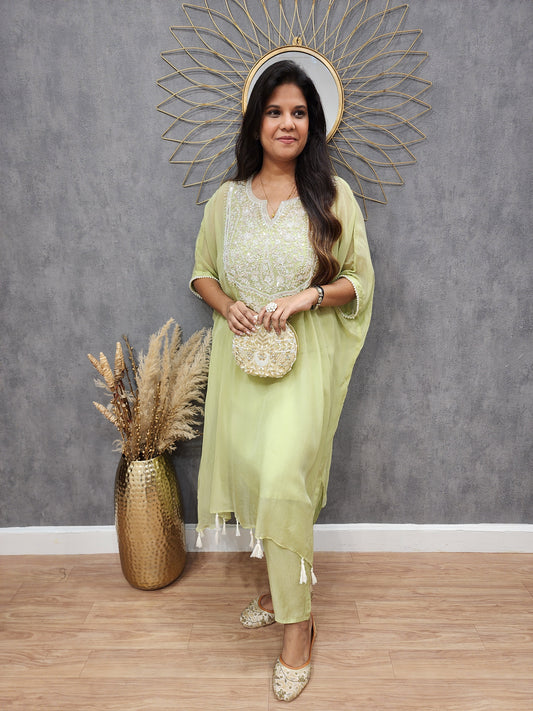 Light Green Embroidered Kaftaan Suit