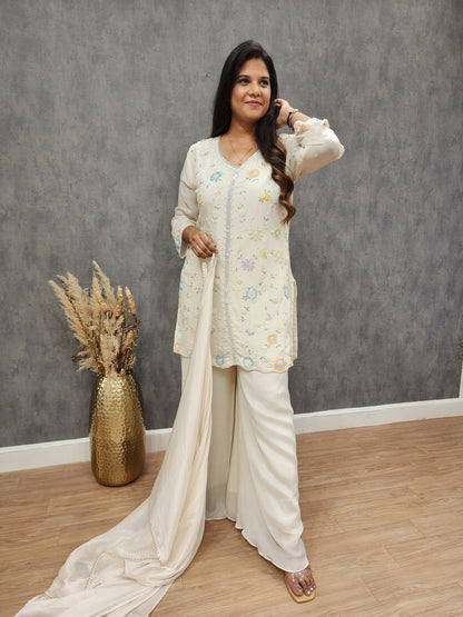 Rakul creme embellished sharara co-ord suit