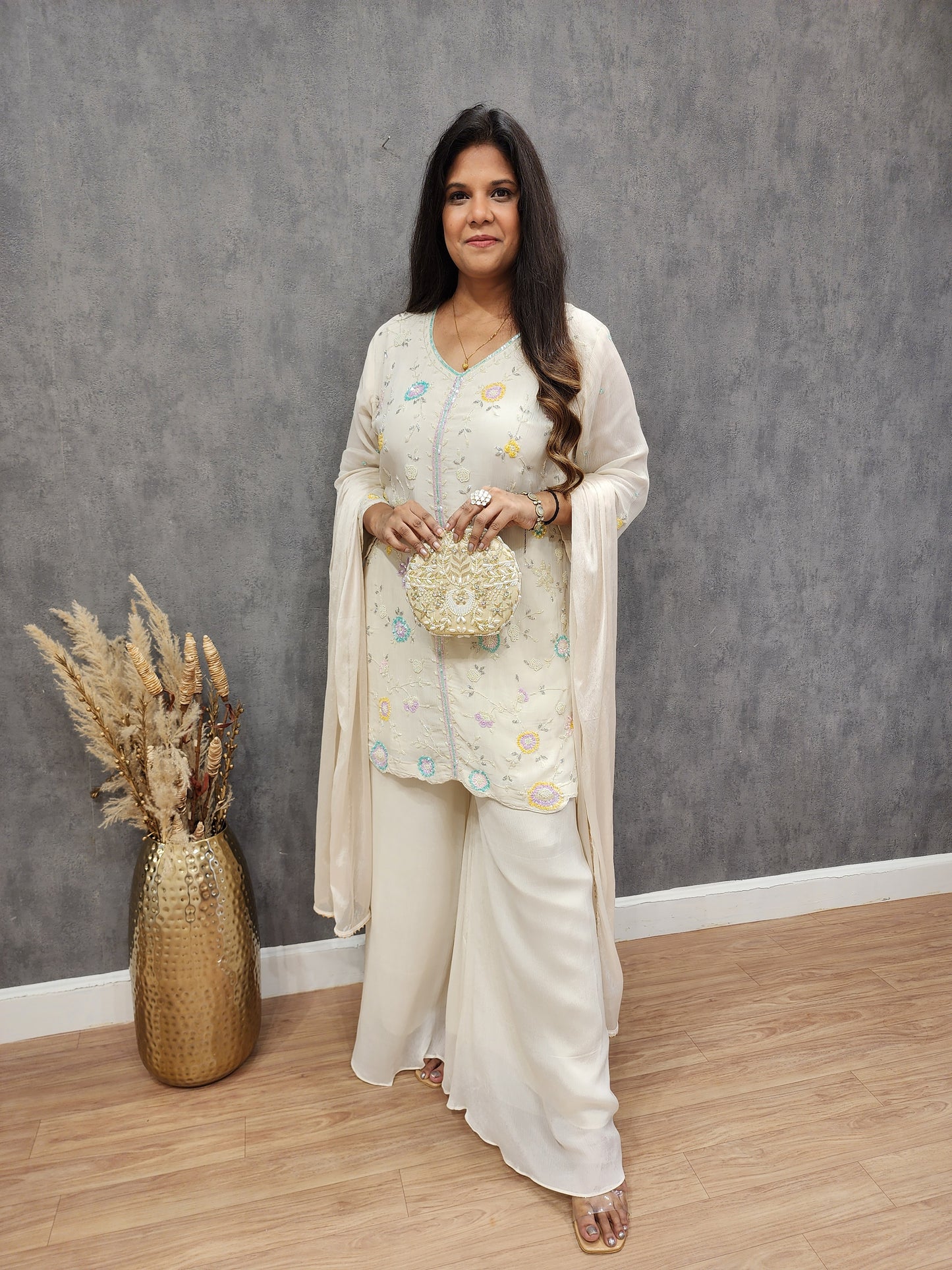 Rakul creme embellished sharara co-ord suit