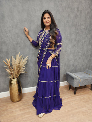 Hina Embroided purple drape lehenga saree