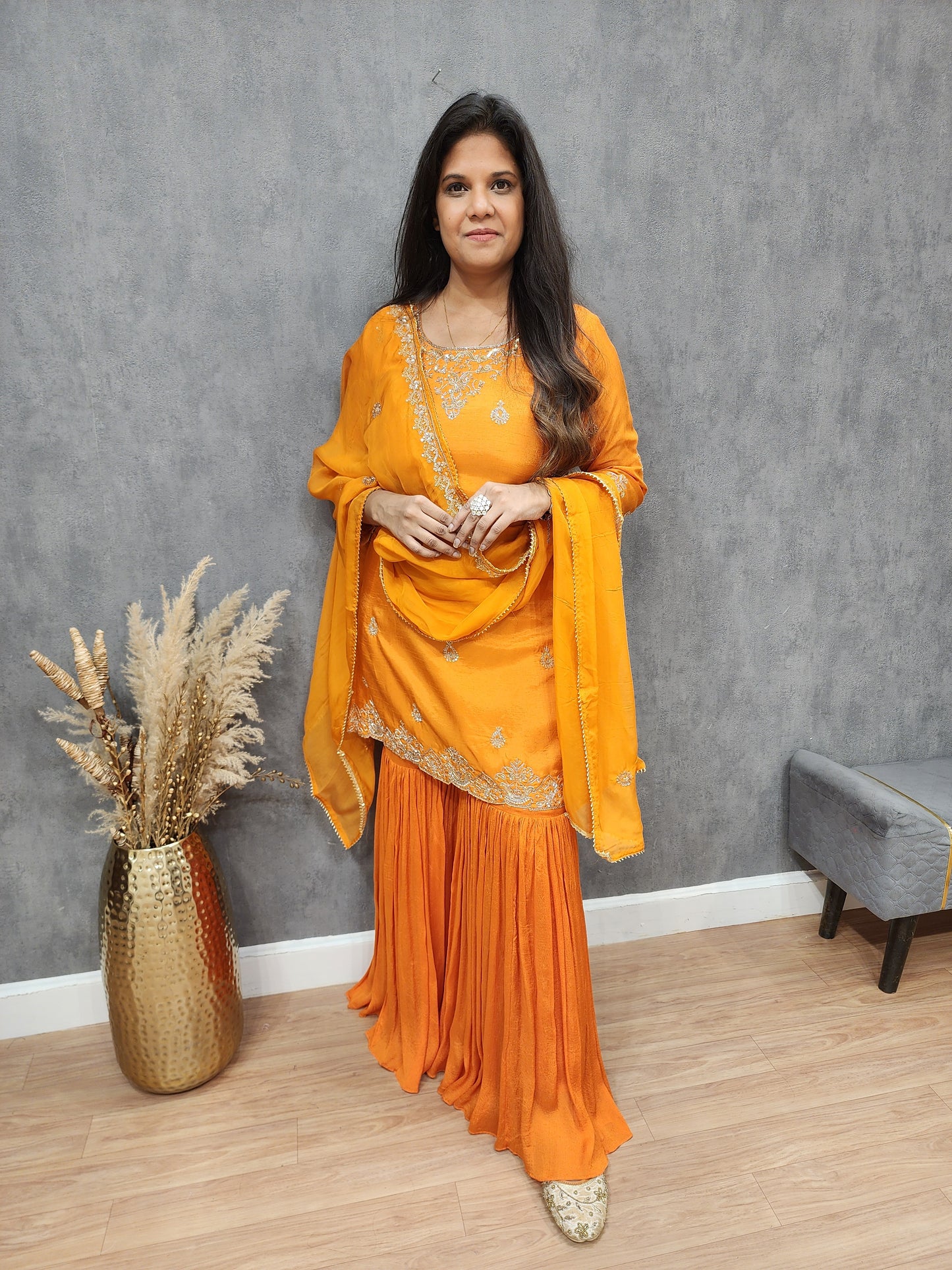 Deepika Orange embellished garara suit