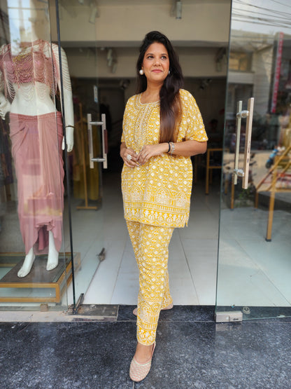 Ravishing yellow chickenkari co-ord set