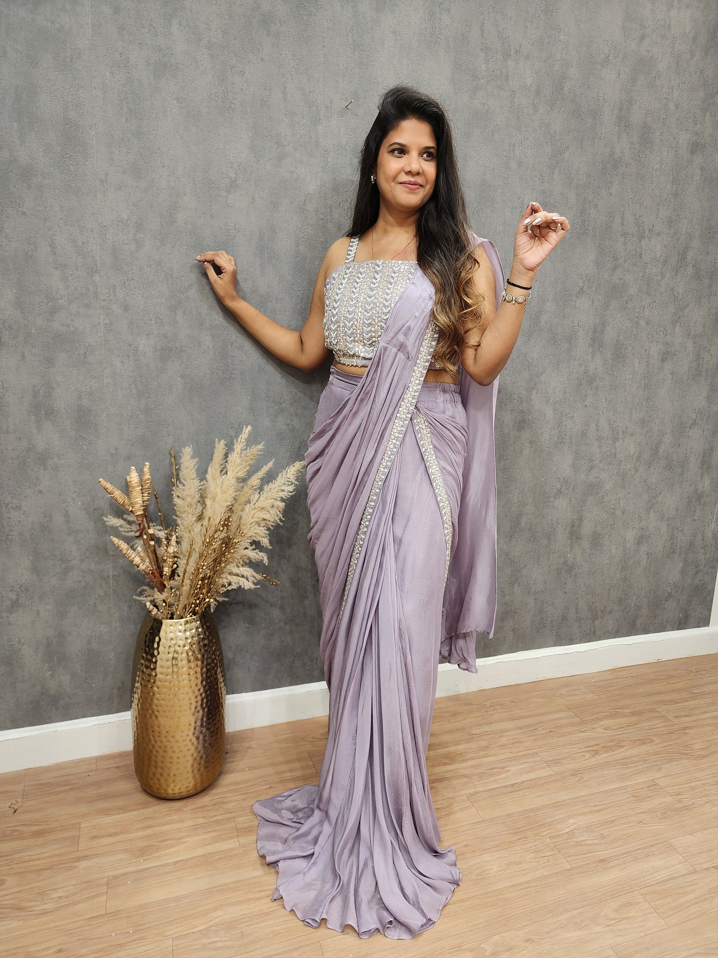 Kareena lilac embellished drape saree