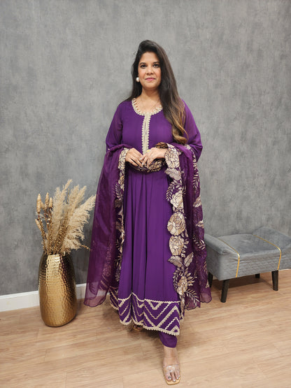 Purple leafy Embroided anarkali maxi gown