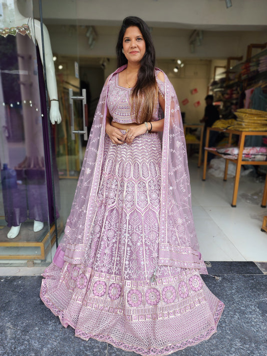 Onion pink Embroided aariwork lehenga