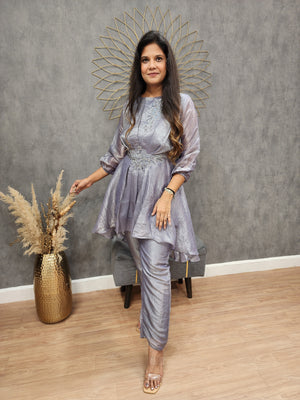 RAHA GREYISH EMBROIDERED ORGANZA CO-ORD SET