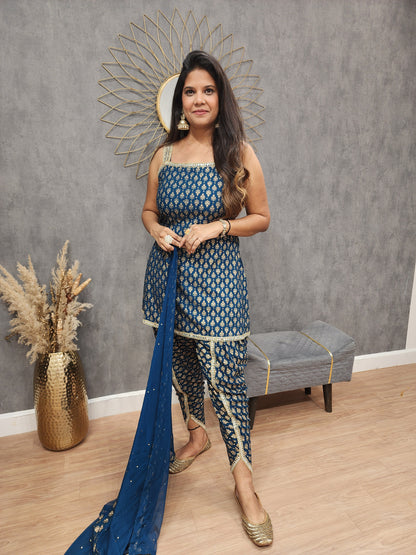 Simrat Blue step tulip Punjabi suit