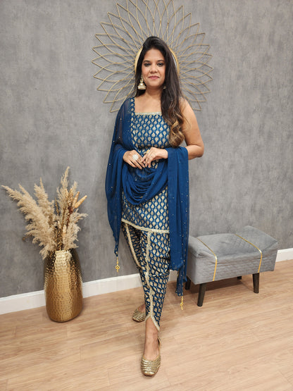 Simrat Blue step tulip Punjabi suit